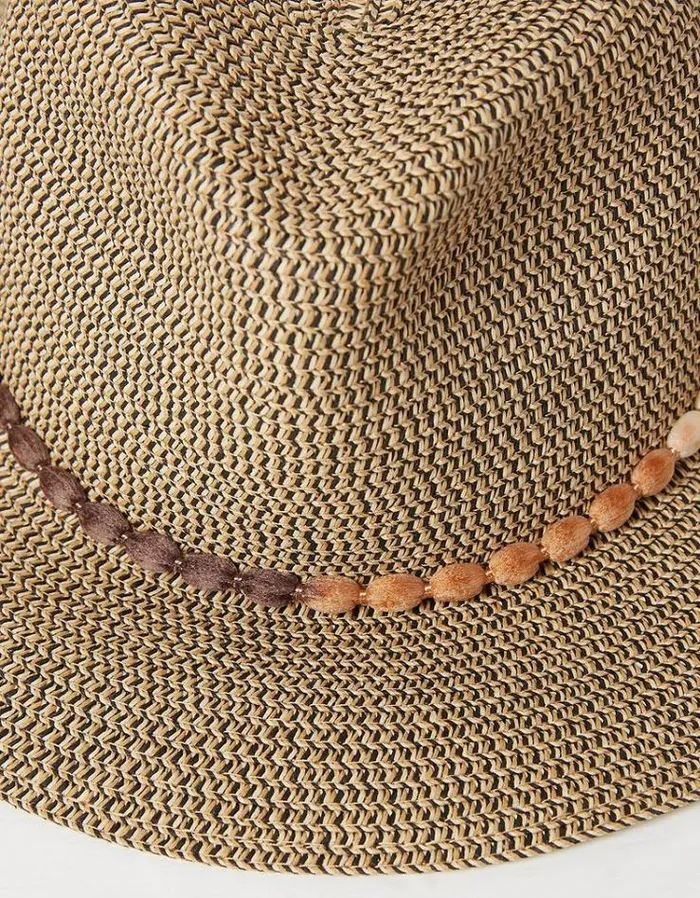 Women FatFace Vacation Shop Multi Weave Fedora Hat Natural