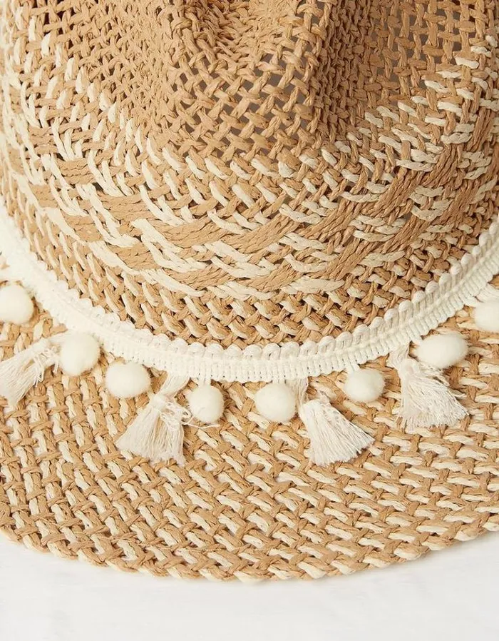 Women FatFace Vacation Shop Pom Pom Fedora Hat Natural