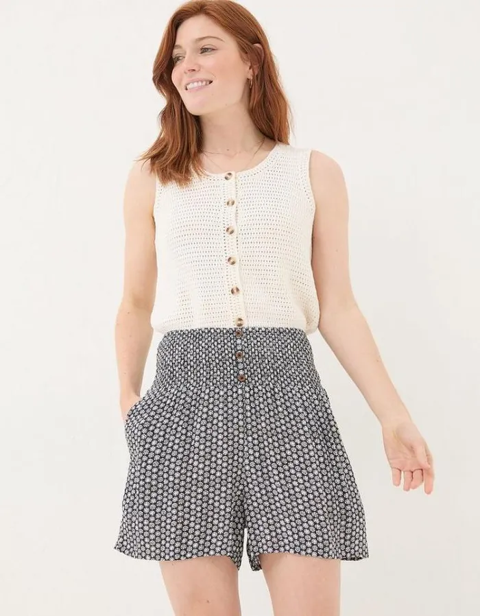 Women FatFace Vacation Shop Rylee Star Geo Shirred Shorts Black