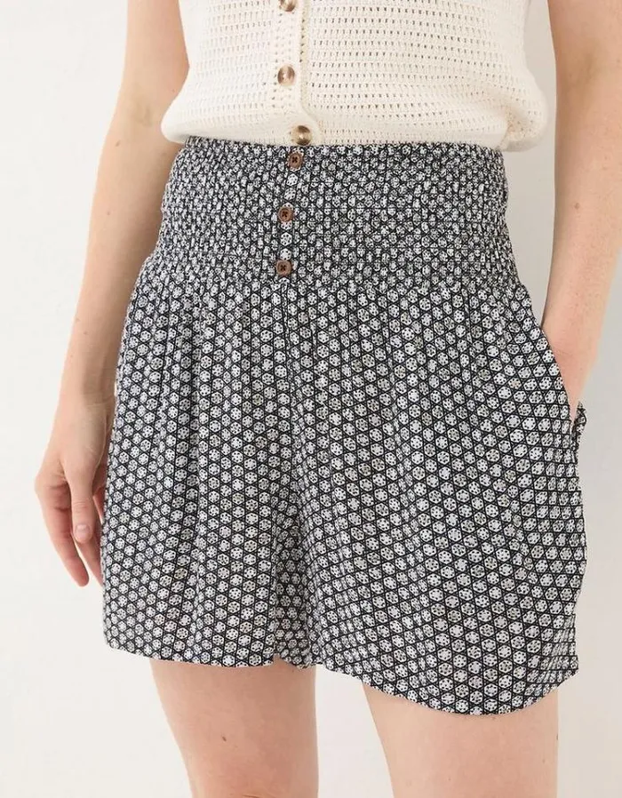 Women FatFace Vacation Shop Rylee Star Geo Shirred Shorts Black