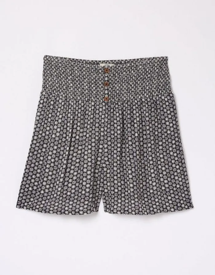 Women FatFace Vacation Shop Rylee Star Geo Shirred Shorts Black