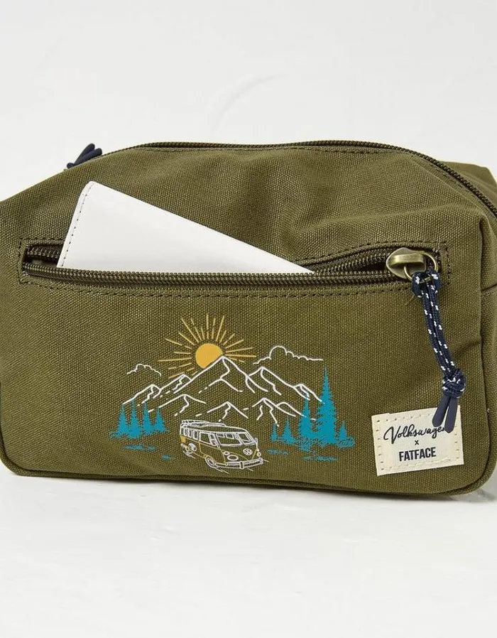 Women FatFace Vacation Shop VW Camper Wash Bag Khaki Green