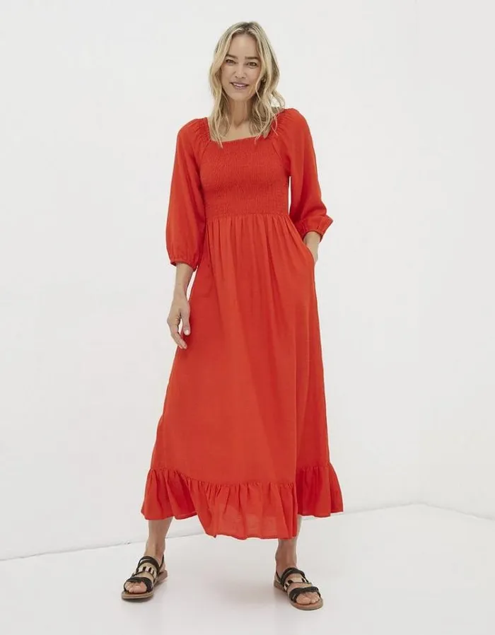 Women FatFace Women039s Sale Adele Shirred Midi Dress Bright Red