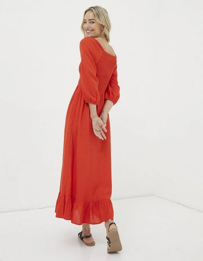 Women FatFace Women039s Sale Adele Shirred Midi Dress Bright Red