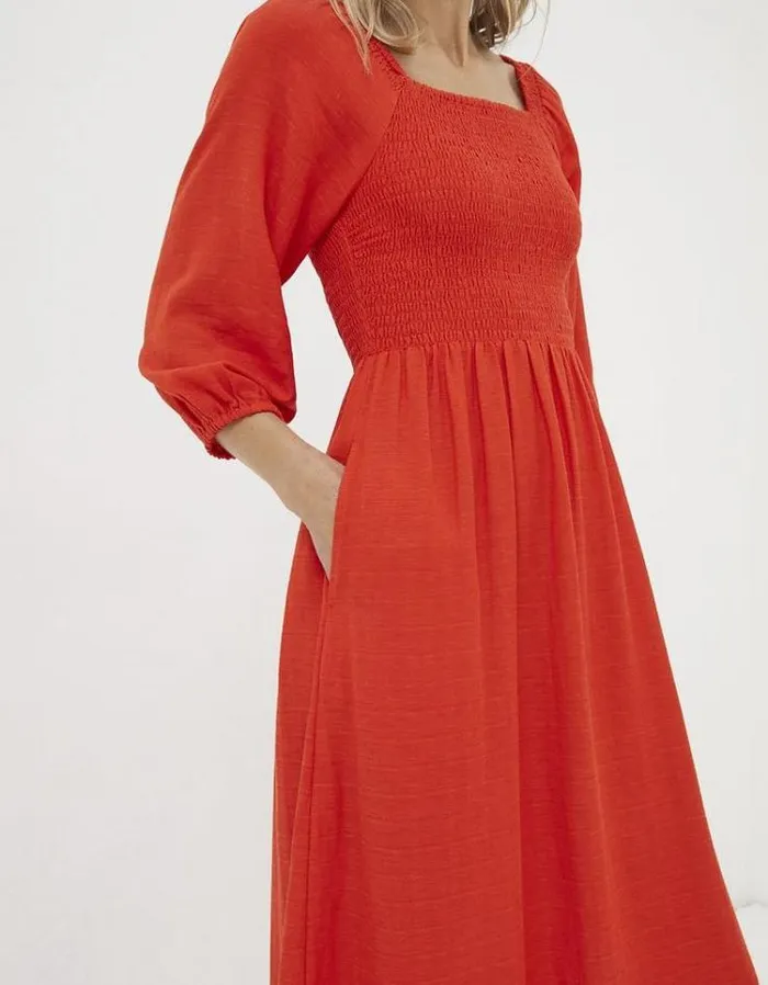 Women FatFace Women039s Sale Adele Shirred Midi Dress Bright Red
