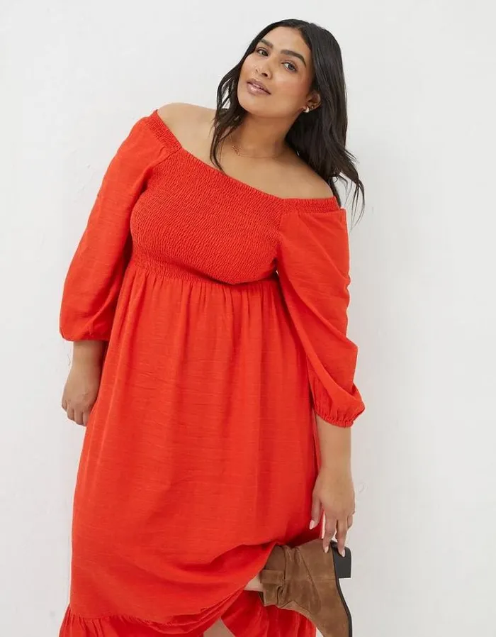 Women FatFace Women039s Sale Adele Shirred Midi Dress Bright Red