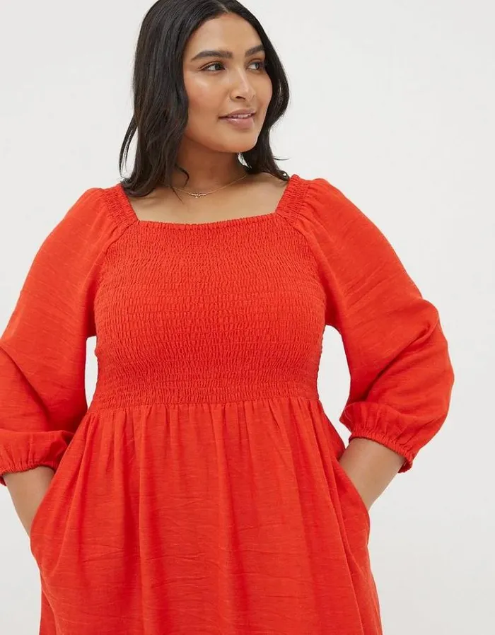 Women FatFace Women039s Sale Adele Shirred Midi Dress Bright Red