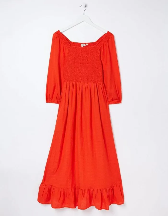 Women FatFace Women039s Sale Adele Shirred Midi Dress Bright Red
