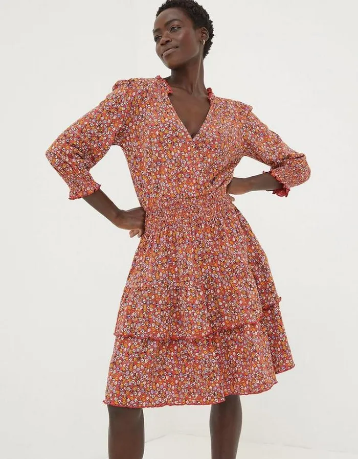 Women FatFace Women039s Sale Amba Gradient Floral Jersey Dress Vintage Red