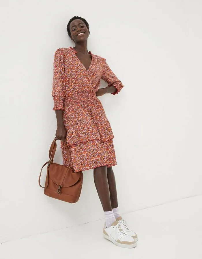 Women FatFace Women039s Sale Amba Gradient Floral Jersey Dress Vintage Red