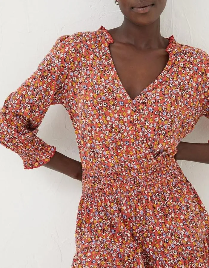 Women FatFace Women039s Sale Amba Gradient Floral Jersey Dress Vintage Red