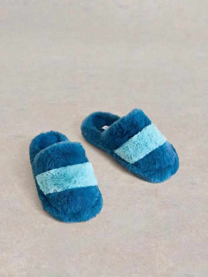 Women Faux Fur Mule Slippers Teal Multi White Stuff Nightwear