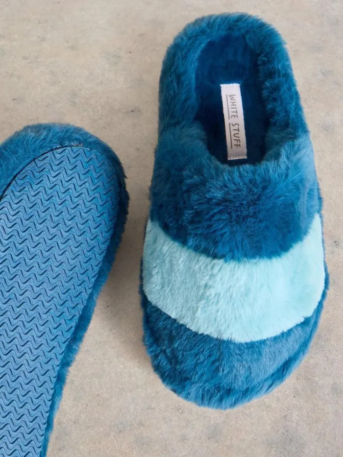 Women Faux Fur Mule Slippers Teal Multi White Stuff Nightwear
