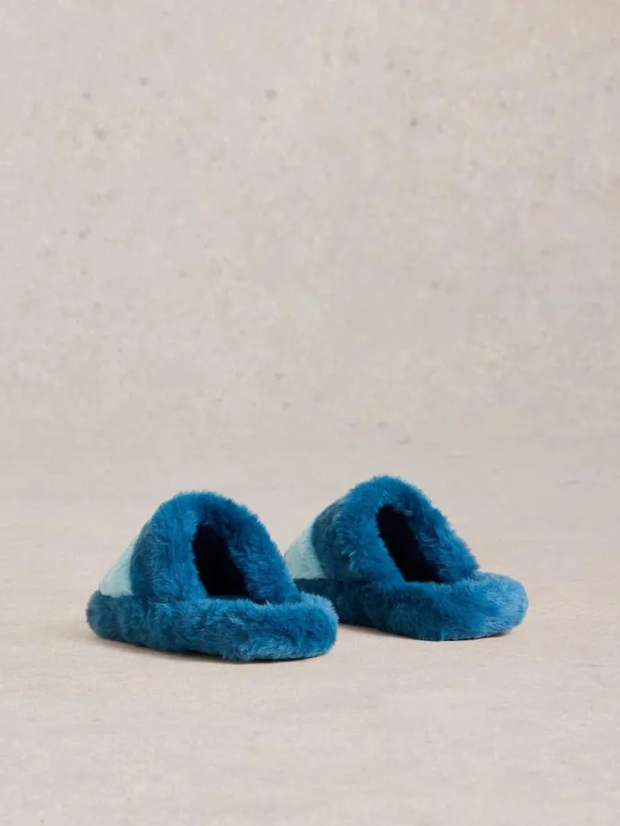 Women Faux Fur Mule Slippers Teal Multi White Stuff Nightwear