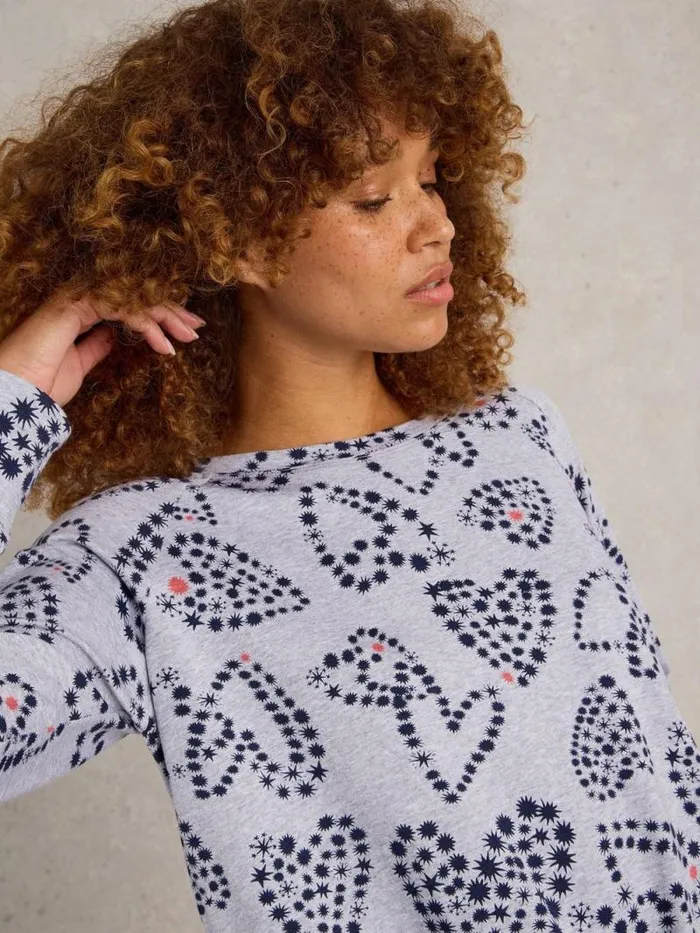 Women Fern Tie Hem Jersey Top Grey Print White Stuff Nightwear