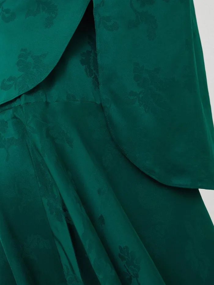 Women Floral Jacquard Boat Neck Top Green Jigsaw Shirts and Tops