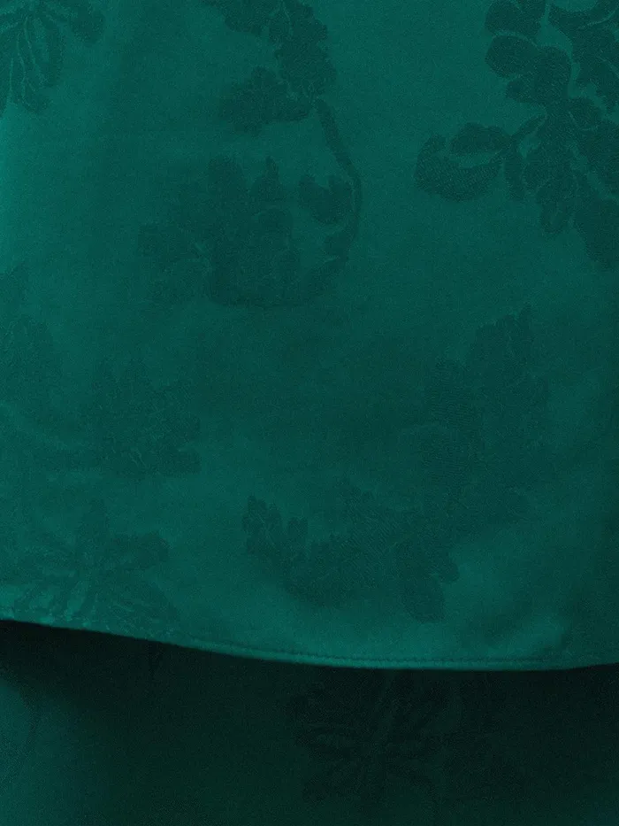 Women Floral Jacquard Boat Neck Top Green Jigsaw Shirts and Tops