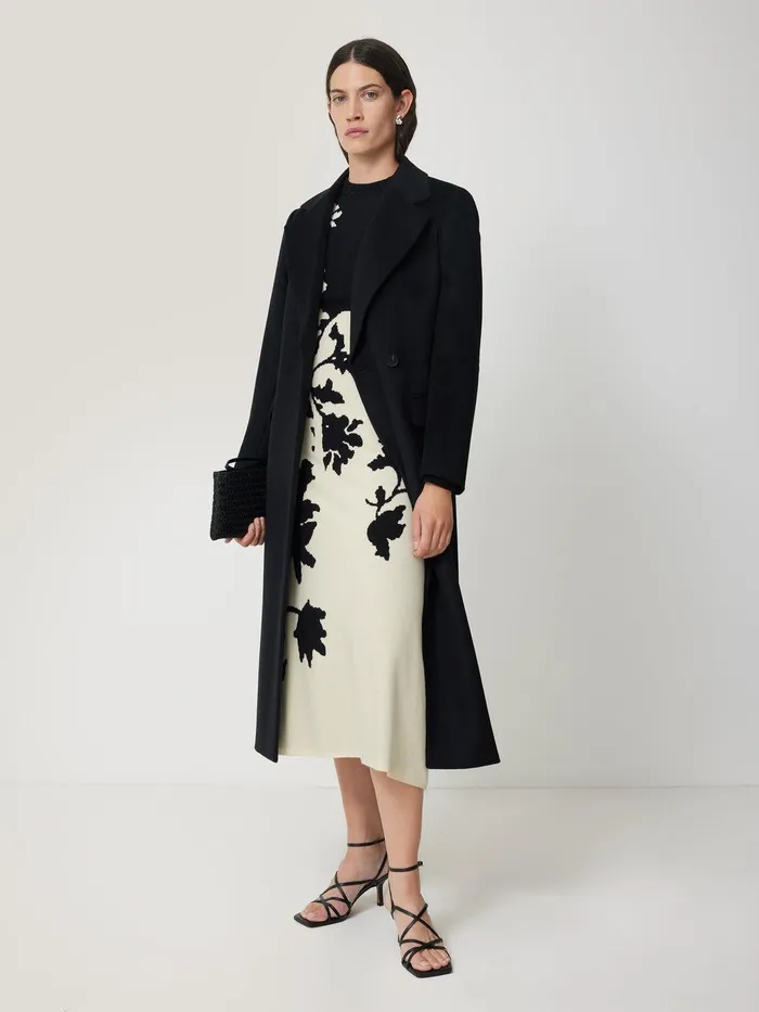 Women Floral Jacquard Knitted Dress Monochrome Jigsaw Party