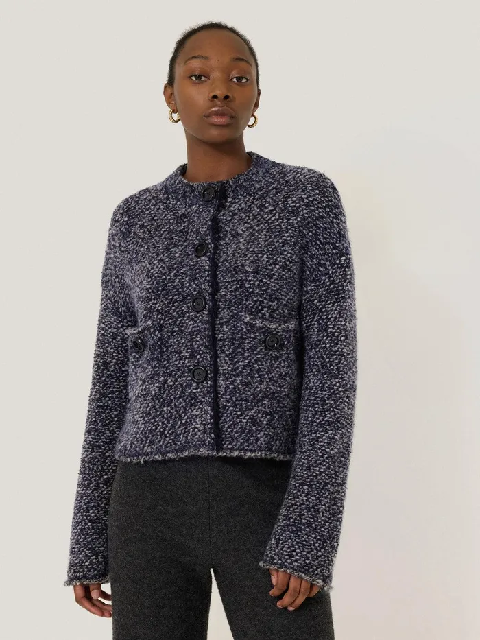 Women French Tweed CardiJacket Navy Jigsaw Knitwear and Cashmere
