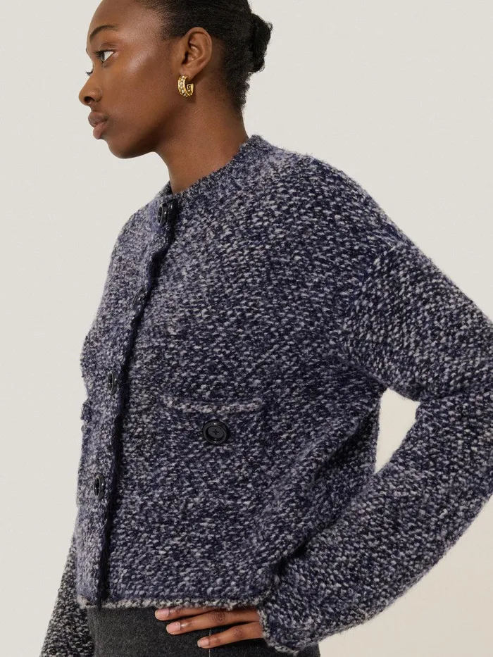 Women French Tweed CardiJacket Navy Jigsaw Knitwear and Cashmere