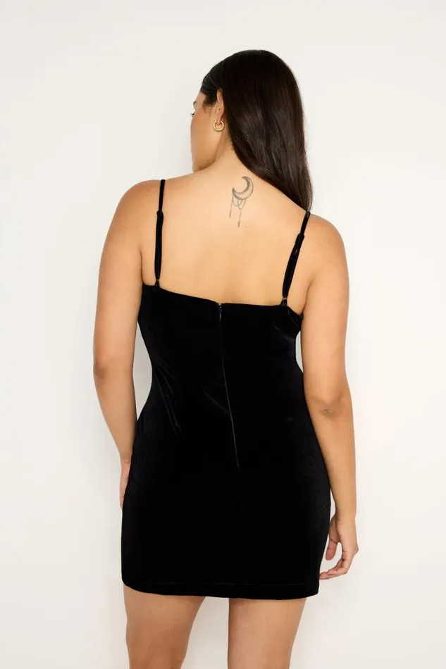 Women GOOD AMERICAN Dresses VELVET MINIDRESS Black001