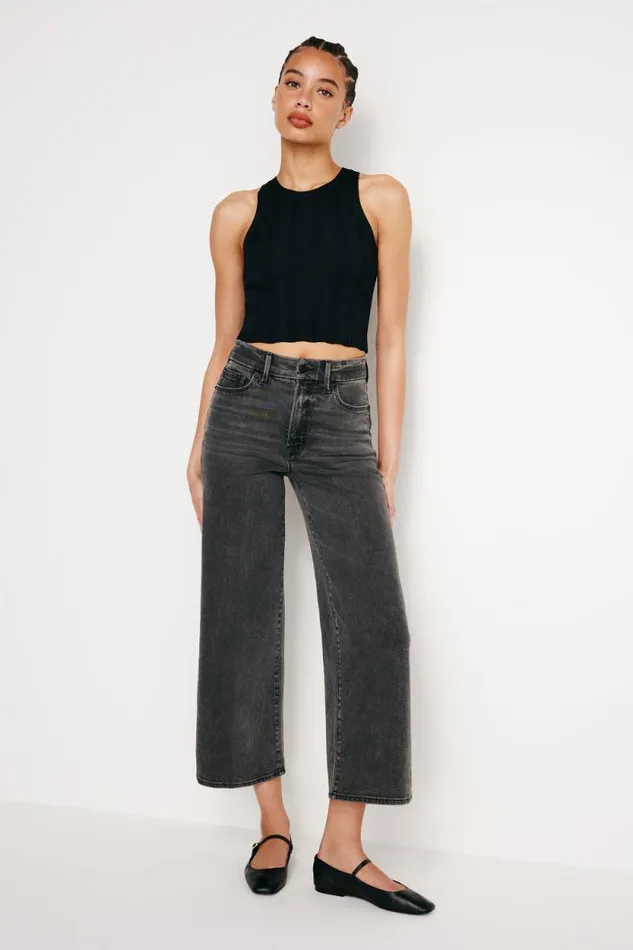 Women GOOD AMERICAN Jeans GOOD WAIST CROPPED PALAZZOJEANS Black329