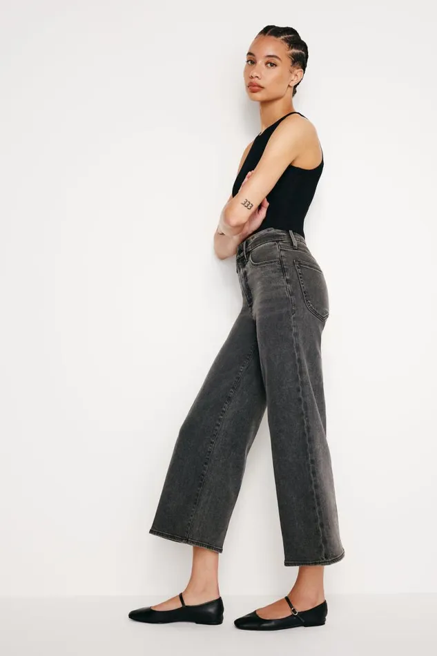 Women GOOD AMERICAN Jeans GOOD WAIST CROPPED PALAZZOJEANS Black329