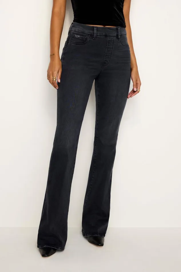 Women GOOD AMERICAN Jeans POWER STRETCH PULLON FLAREJEANS Black255