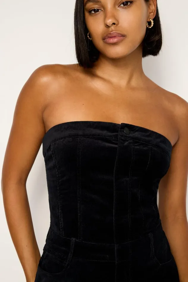 Women GOOD AMERICAN Jumpsuits FIT FOR SUCCESS STRAPLESS VELVETJUMPSUIT Black001