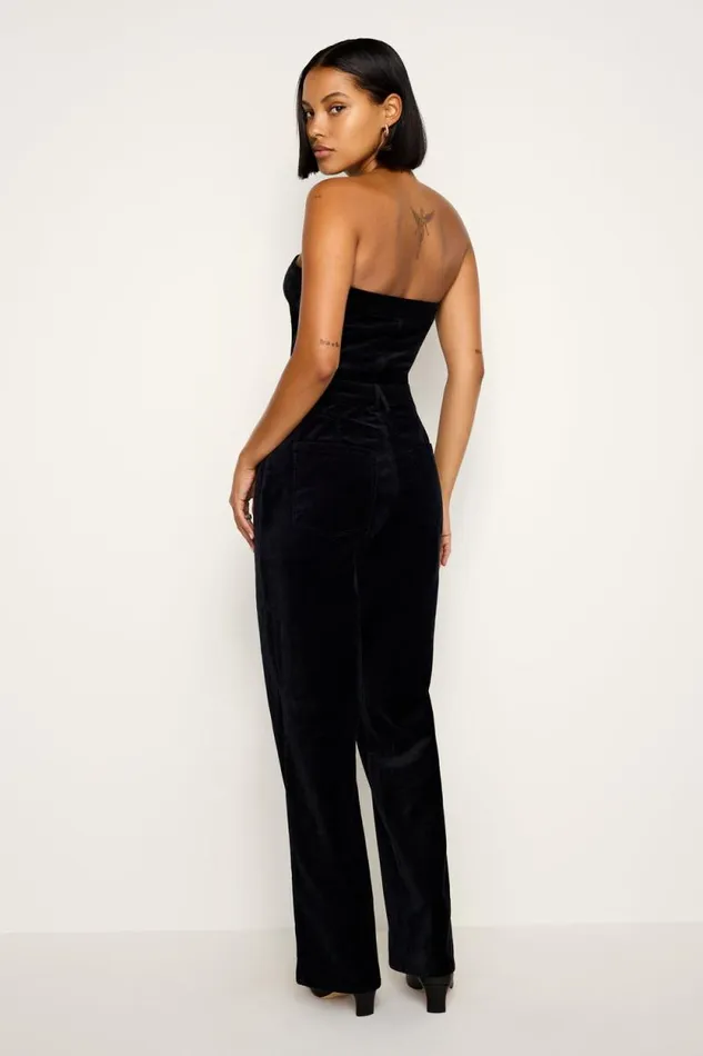 Women GOOD AMERICAN Jumpsuits FIT FOR SUCCESS STRAPLESS VELVETJUMPSUIT Black001