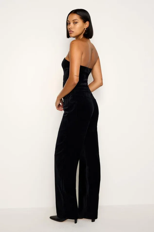 Women GOOD AMERICAN Jumpsuits FIT FOR SUCCESS STRAPLESS VELVETJUMPSUIT Black001
