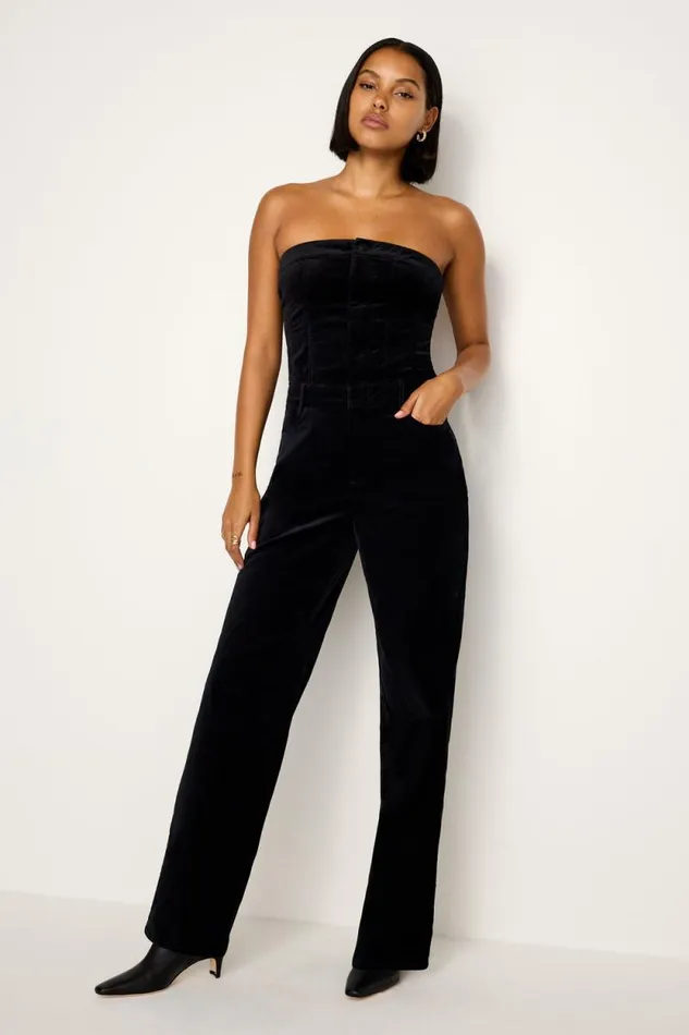 Women GOOD AMERICAN Jumpsuits FIT FOR SUCCESS STRAPLESS VELVETJUMPSUIT Black001