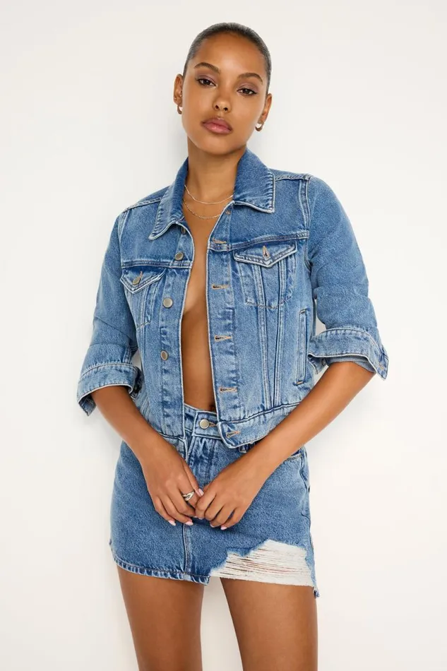 Women GOOD AMERICAN Outerwear CROPPED TRUCKERJACKET Indigo682