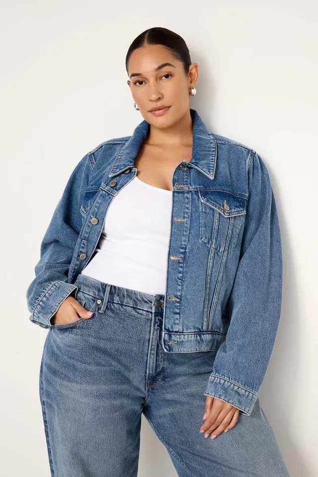 Women GOOD AMERICAN Outerwear CROPPED TRUCKERJACKET Indigo682
