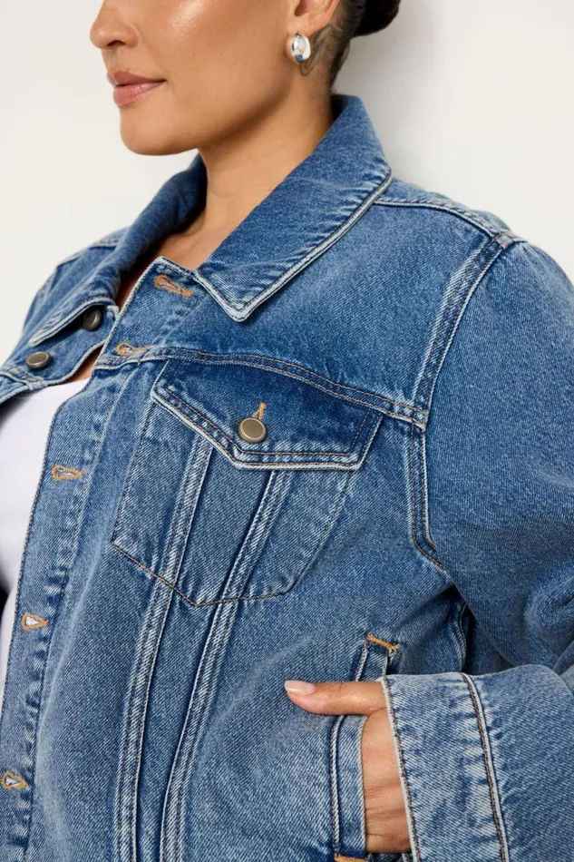 Women GOOD AMERICAN Outerwear CROPPED TRUCKERJACKET Indigo682