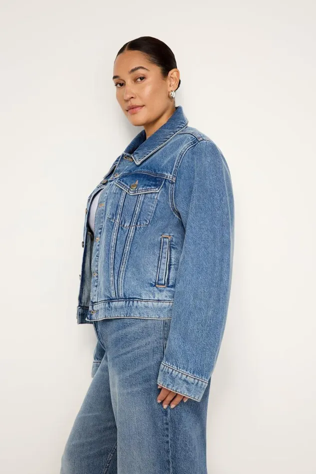 Women GOOD AMERICAN Outerwear CROPPED TRUCKERJACKET Indigo682