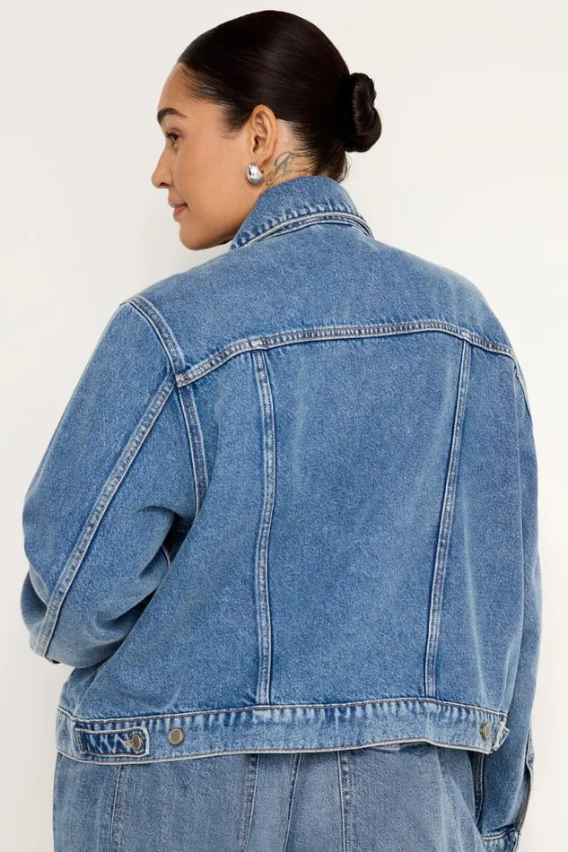 Women GOOD AMERICAN Outerwear CROPPED TRUCKERJACKET Indigo682