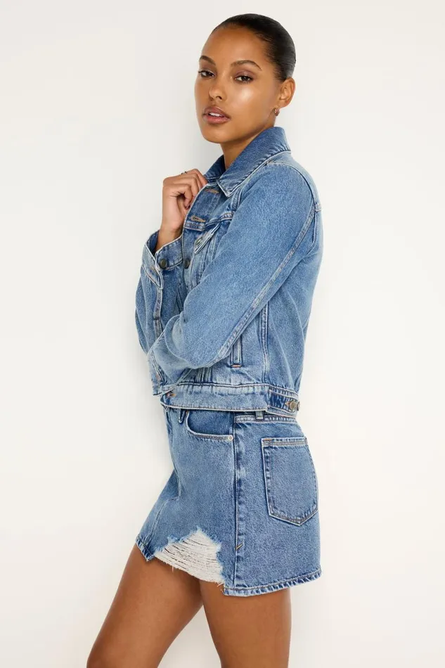 Women GOOD AMERICAN Outerwear CROPPED TRUCKERJACKET Indigo682
