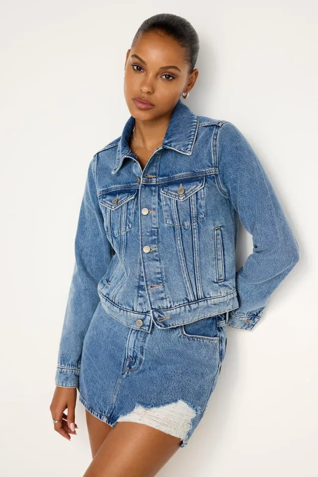 Women GOOD AMERICAN Outerwear CROPPED TRUCKERJACKET Indigo682