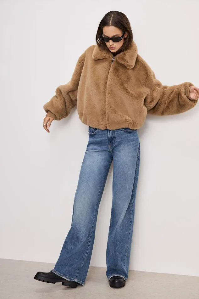 Women GOOD AMERICAN Outerwear FAUX FUR COLLARJACKET Warm Caramel003