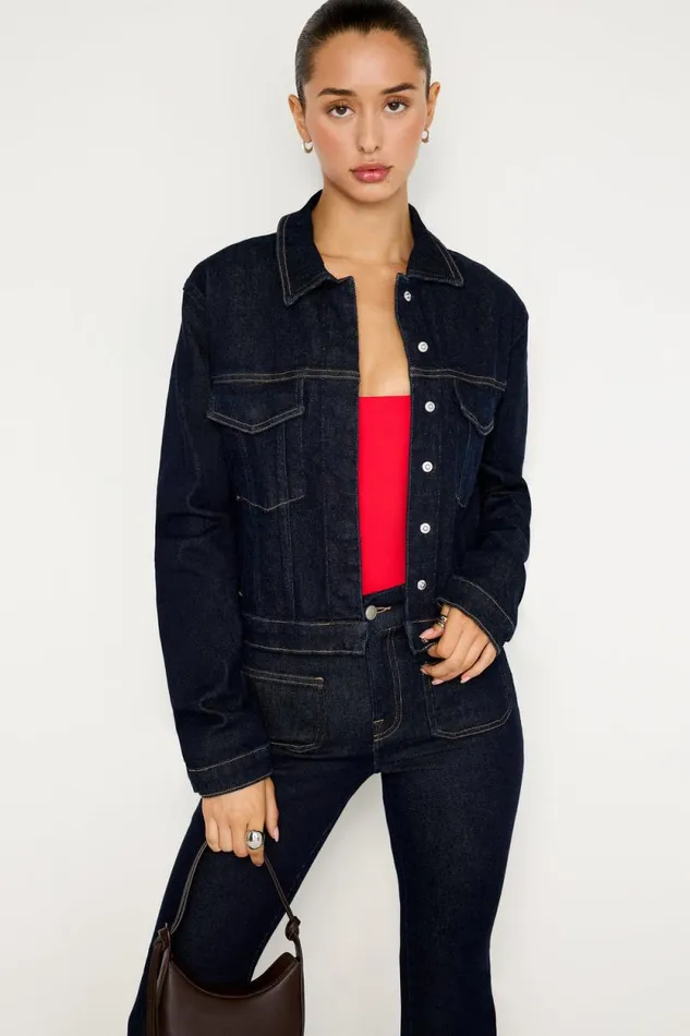Women GOOD AMERICAN Outerwear RAW RINSED DENIM CLASSICJACKET Indigo716