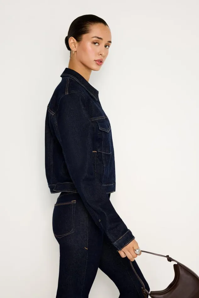 Women GOOD AMERICAN Outerwear RAW RINSED DENIM CLASSICJACKET Indigo716