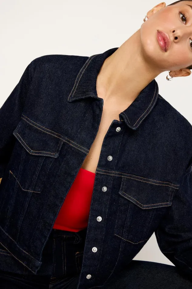 Women GOOD AMERICAN Outerwear RAW RINSED DENIM CLASSICJACKET Indigo716
