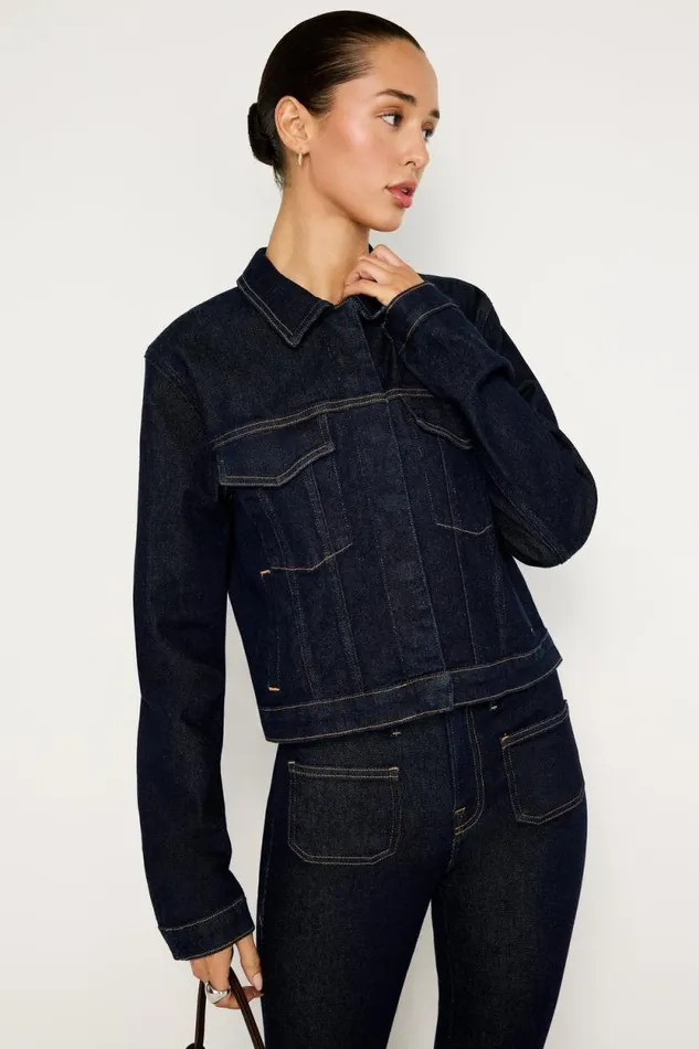 Women GOOD AMERICAN Outerwear RAW RINSED DENIM CLASSICJACKET Indigo716