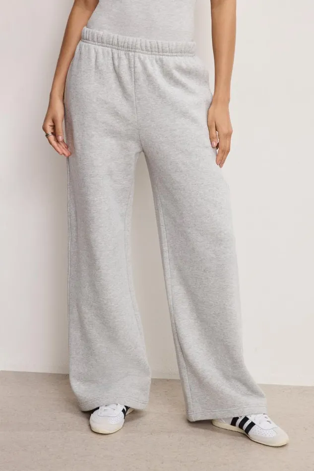 Women GOOD AMERICAN Pants BRUSHED FLEECE WIDE LEGSWEATPANTS Heather Grey001
