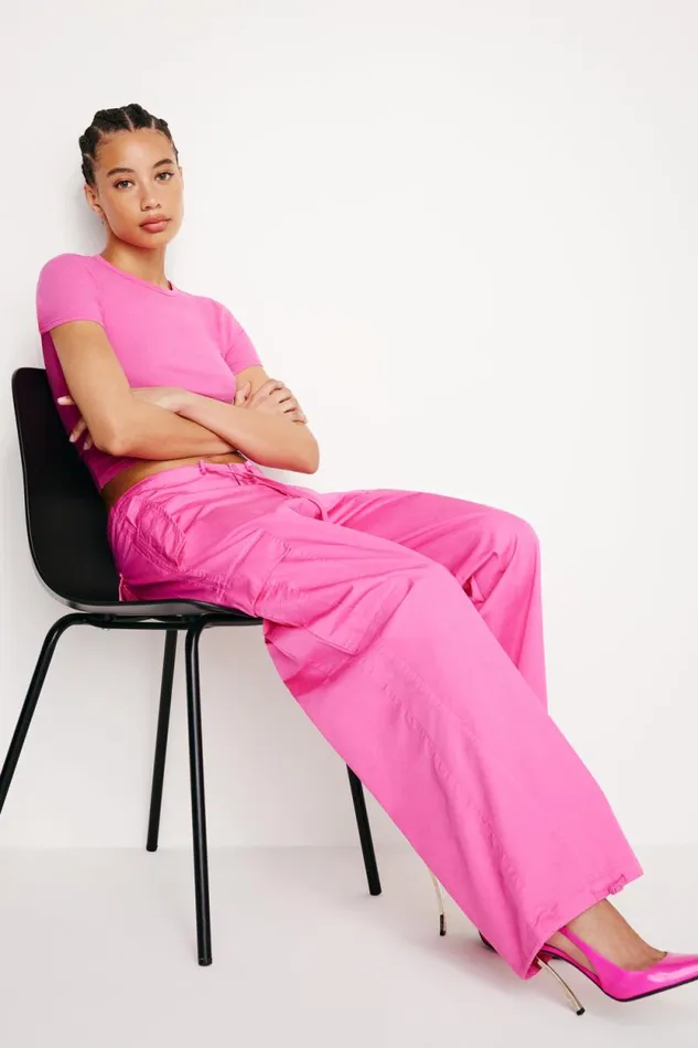 Women GOOD AMERICAN Pants PARACHUTEPANTS Malibu Pink002