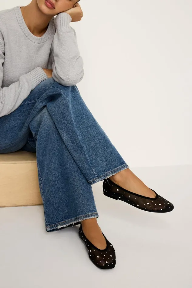 Women GOOD AMERICAN Shoes DIAMOND MESH BALLETFLAT Black001