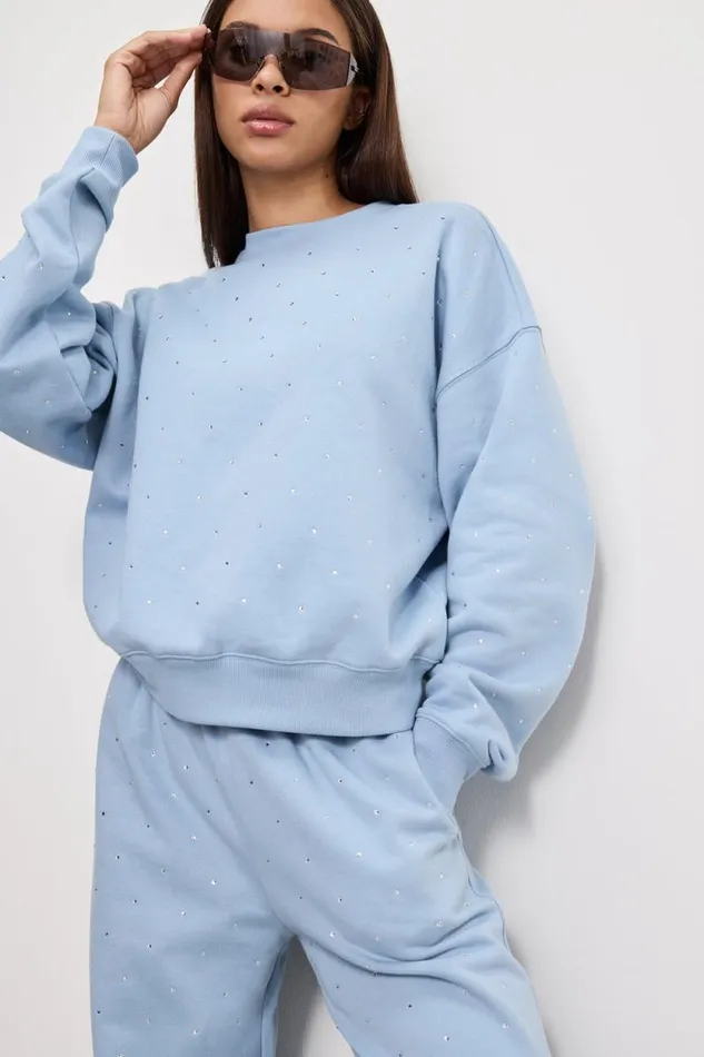 Women GOOD AMERICAN Sweaters CRYSTAL CREWNECKSWEATSHIRT Winter Sky001