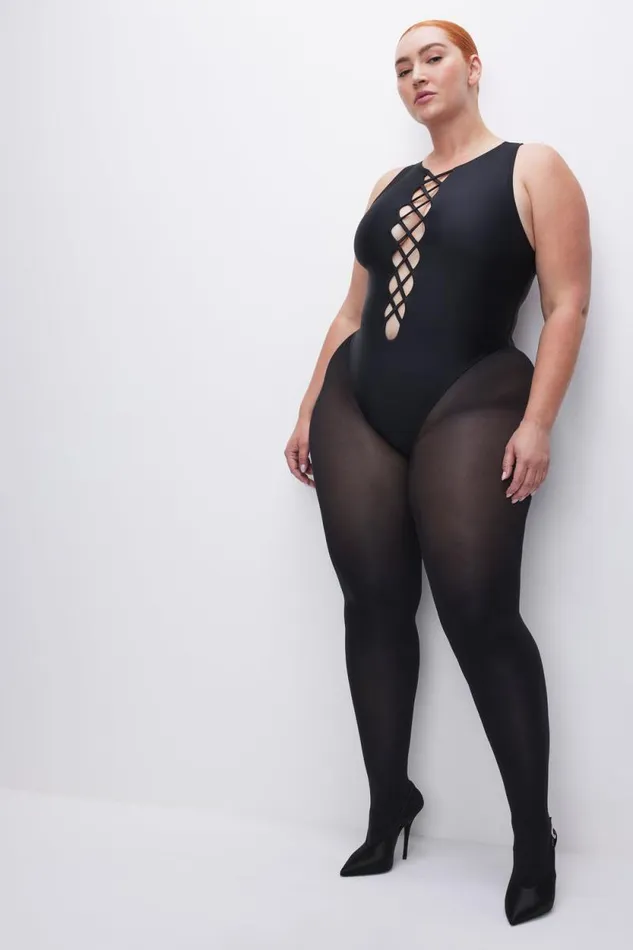 Women GOOD AMERICAN Swim LACE UP ONEPIECESWIMSUIT Black001
