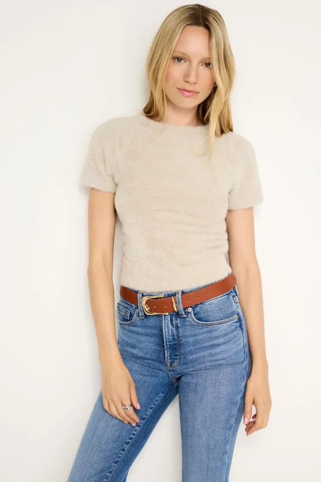 Women GOOD AMERICAN Tops FUZZY BABYTEE Flax001